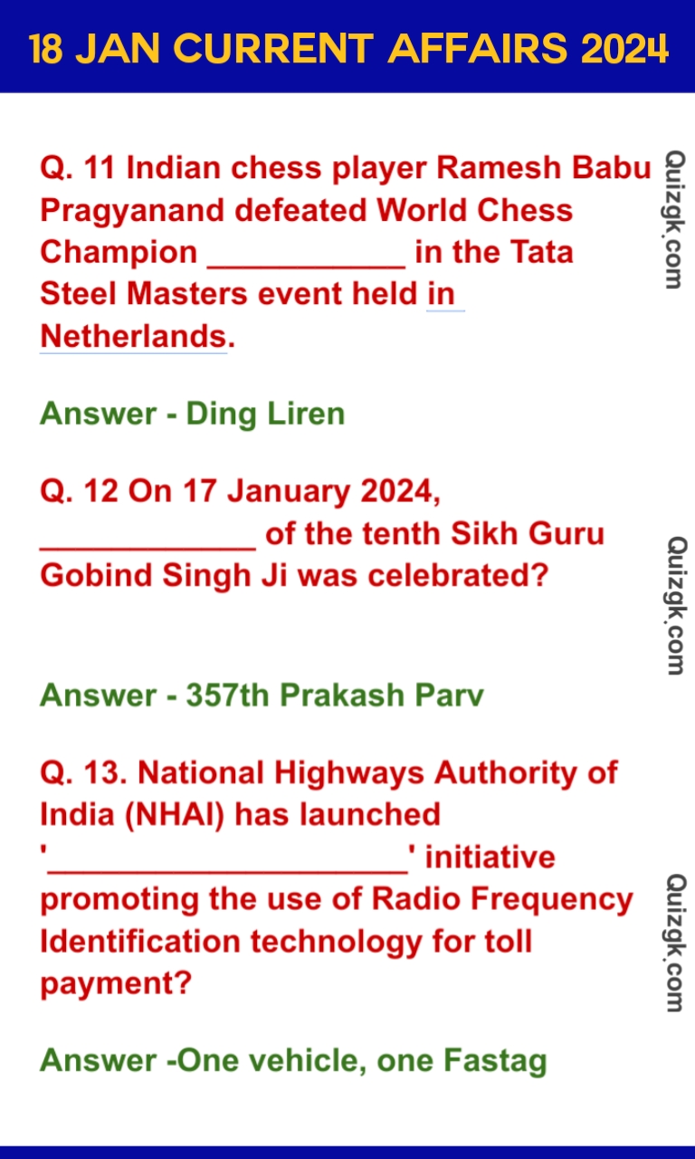 18 January Current Affairs 2024 Question Answer
