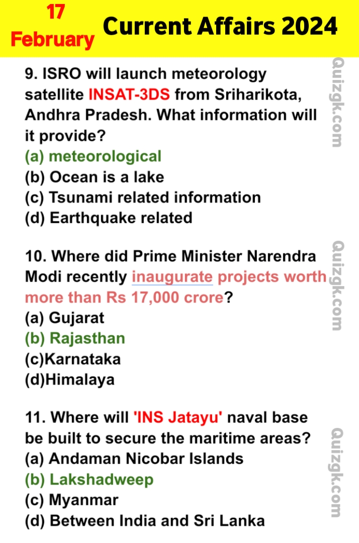 17 February 2024 Daily Current Affairs Questions