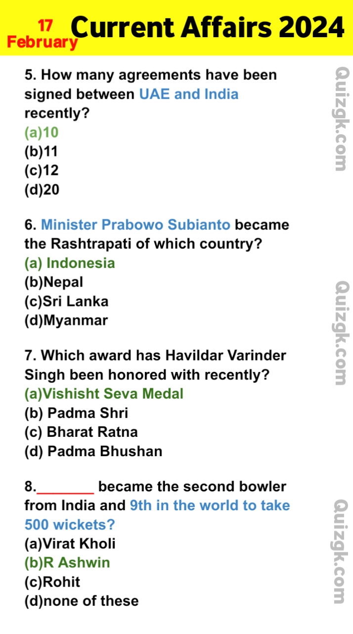 17 February 2024 Daily Current Affairs Questions
