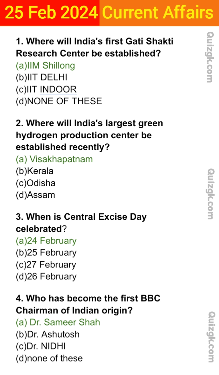 25 February 2024 Daily Current Affairs Questions 