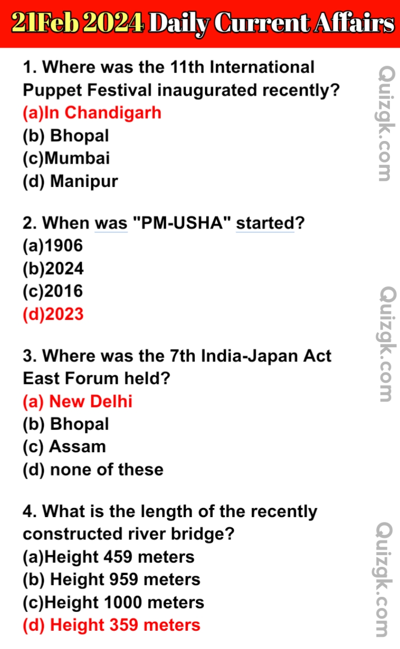 21 Feb 2024 Daily Current Affairs Questions 