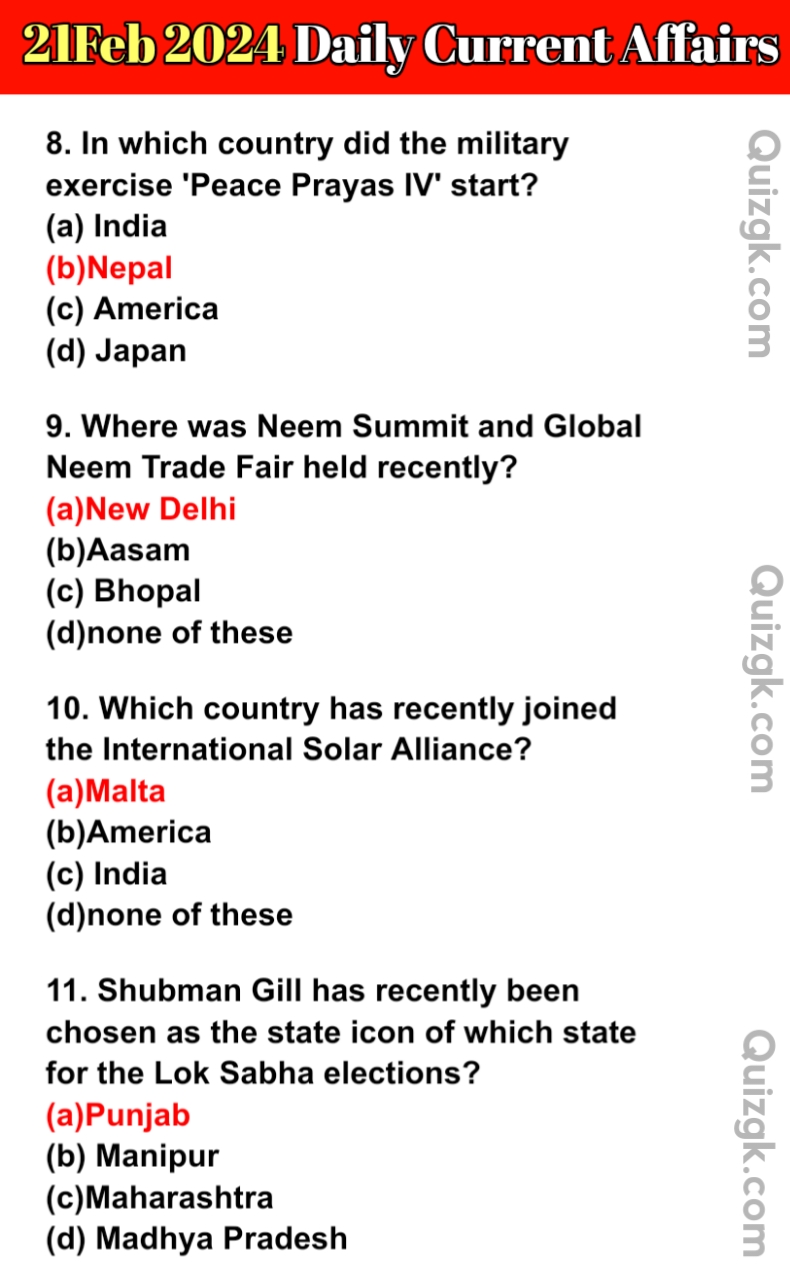 21 Feb 2024 Daily Current Affairs Questions 
