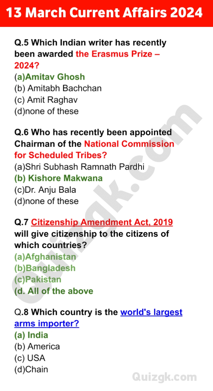 13 March 2024 Current Affairs Questions image 