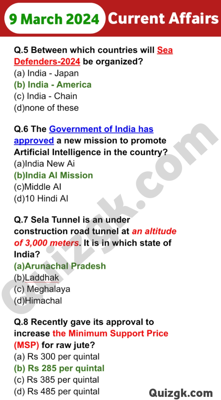 09 March 2024 Daily Current Affairs Questions Answer 