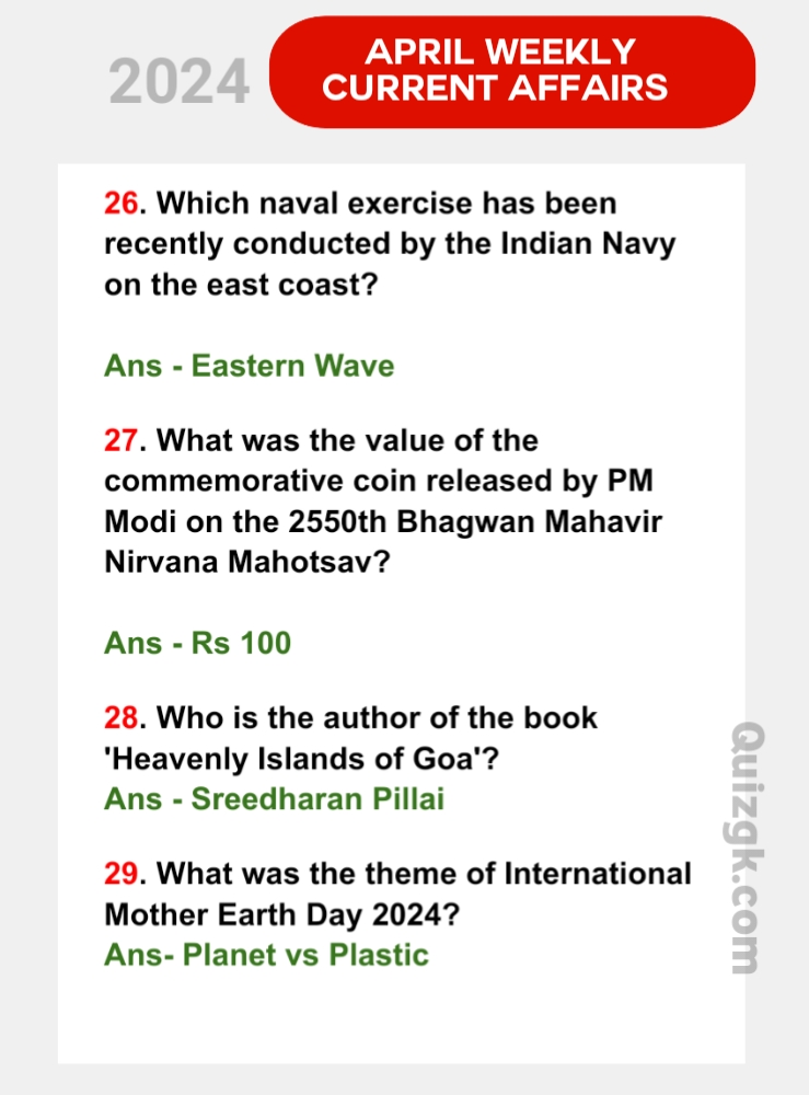 April 4th Week Current Affairs Questions IAS |UPSC| 2024