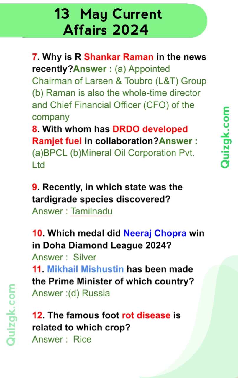 Daily Current Affairs Questions: 13 May 2024