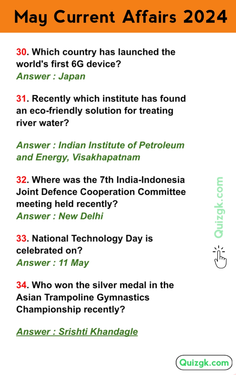 TOP 30 May current affairs Questions |May 2nd Week's