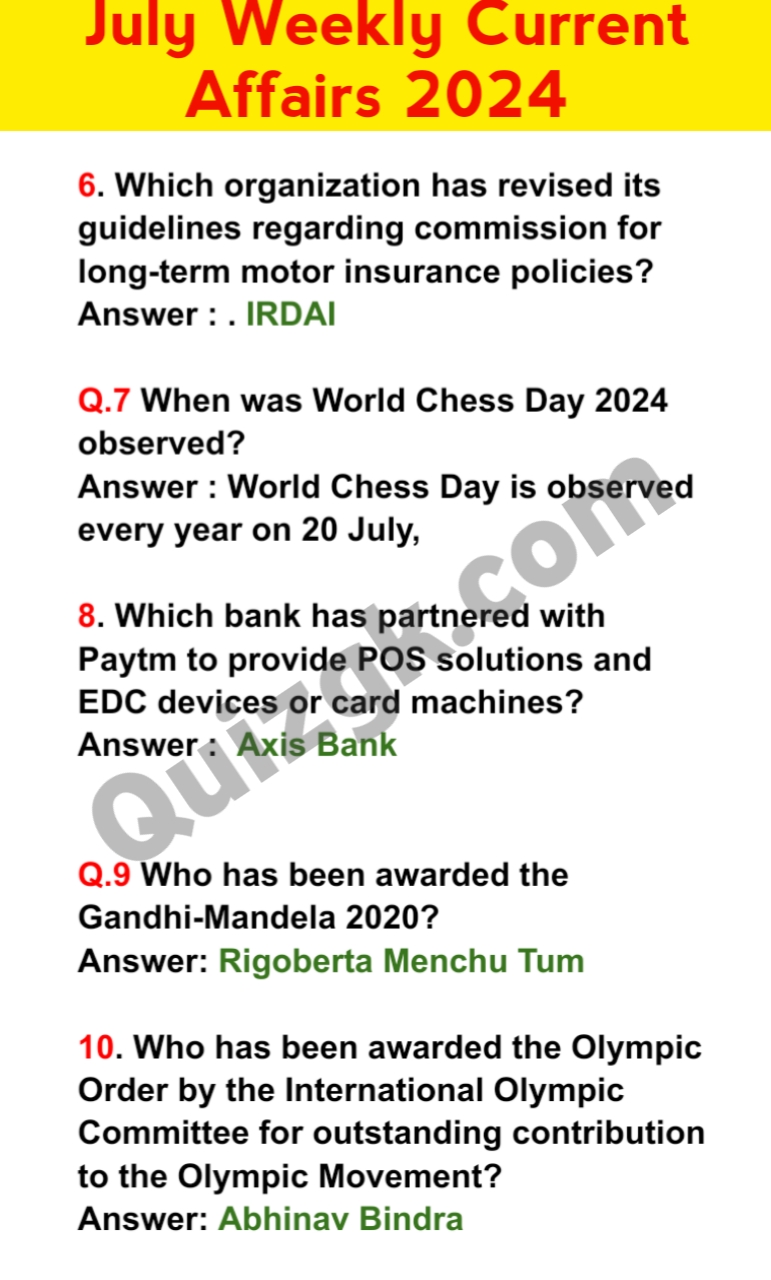 July Weekly Current Affairs MCQs (3rd week ) 2024