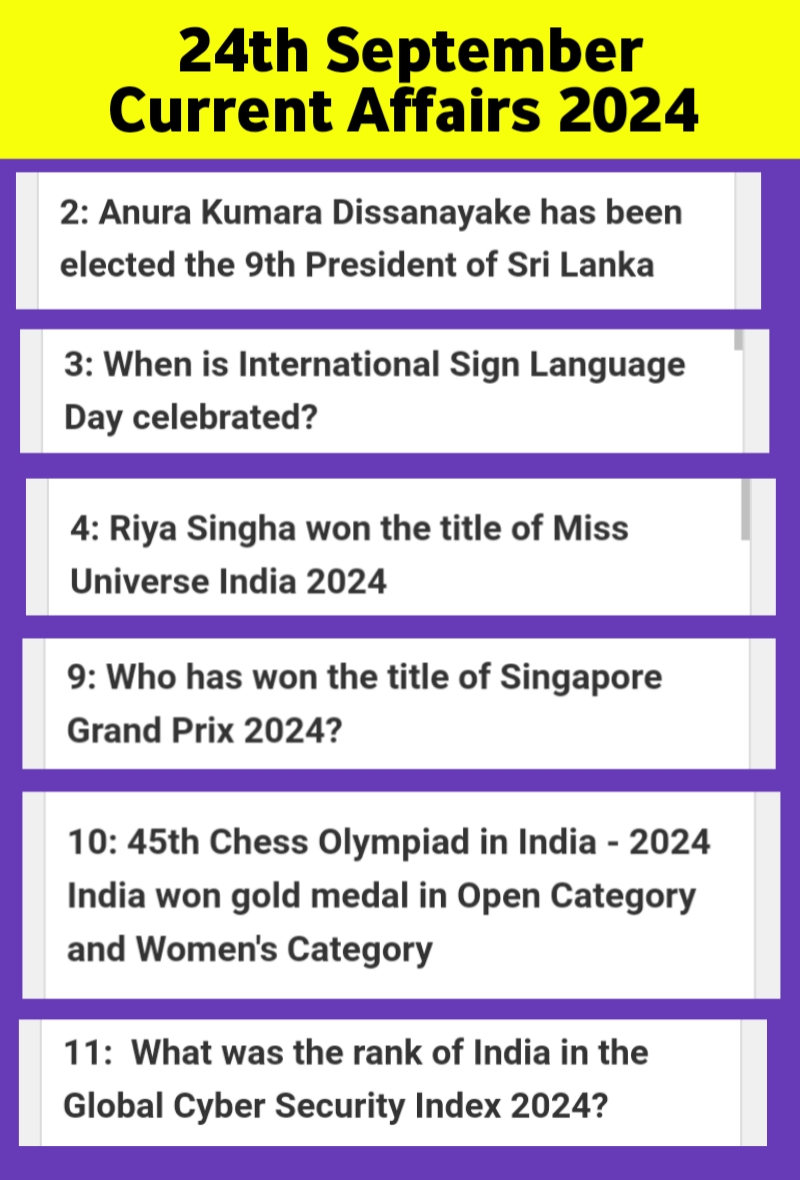 24 th September 2024 Daily Current Affairs Questions 